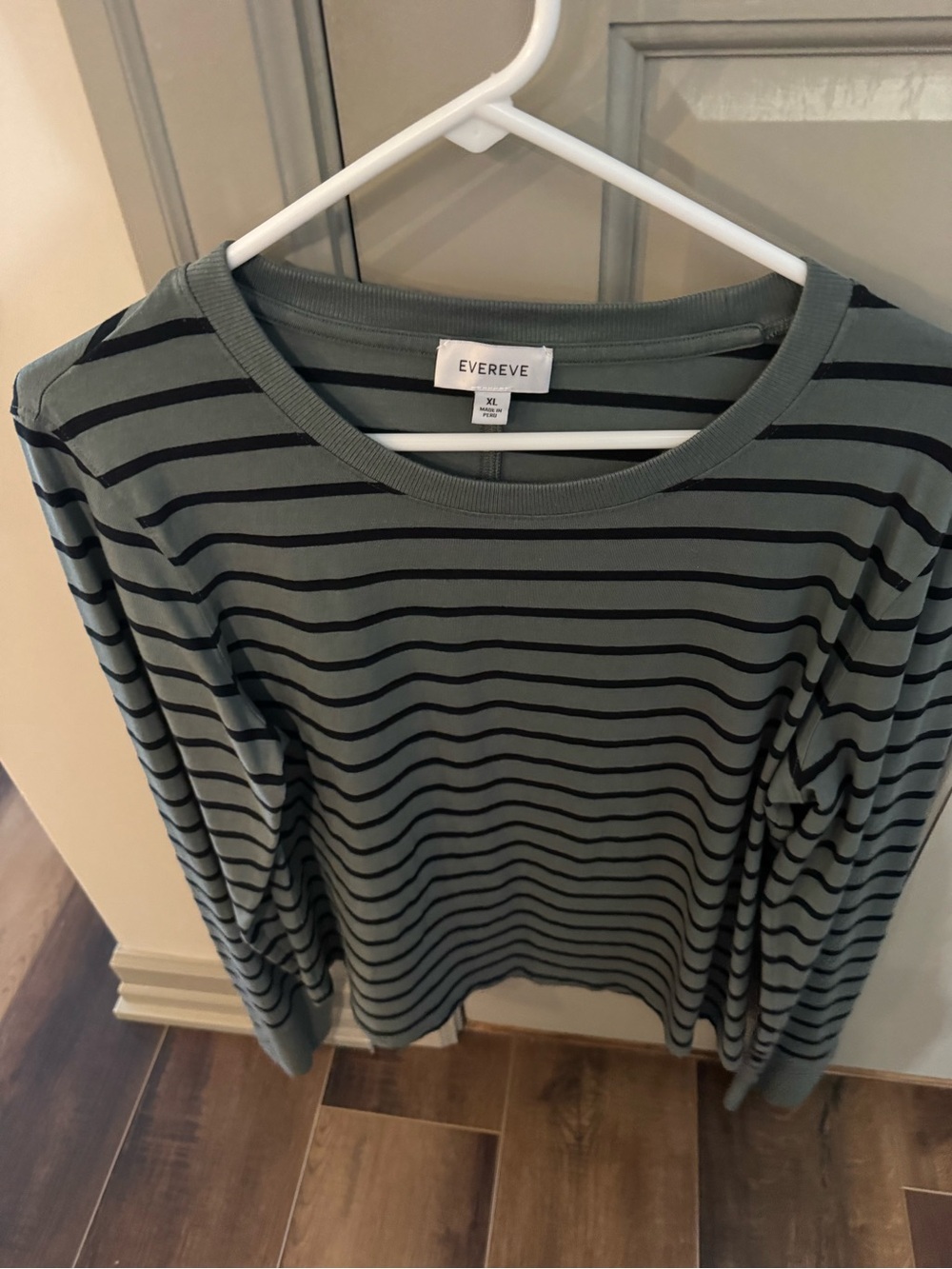 Evereve Olive Green & Black Striped Long Sleeve Tee